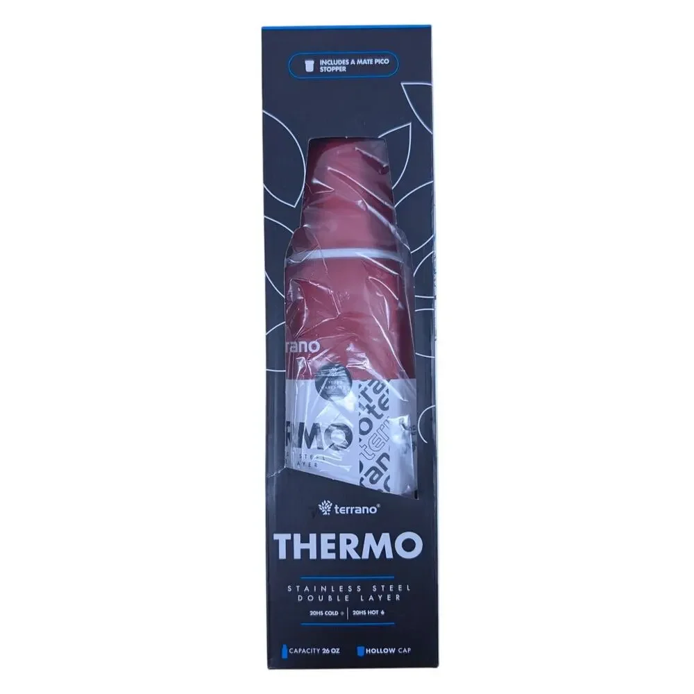 Terrano Thermo Stainless Steel Double Layer 260z 20 Hour Hot Cold Red Bottle NIB